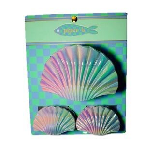 NWT ⚜️🩵⚜️ Piper K Iridescent Scalloped Shells Hair Claw Clip Set of 3